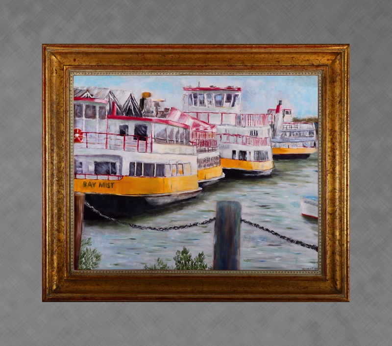 The Bay Mist Ferry, Portland, Maine - 24 in x 30 in - Oil on Panel - 2007<br><small>Photo Reference by John Roberts<br>Private Collection of Brian and Sarah Slattery</small>