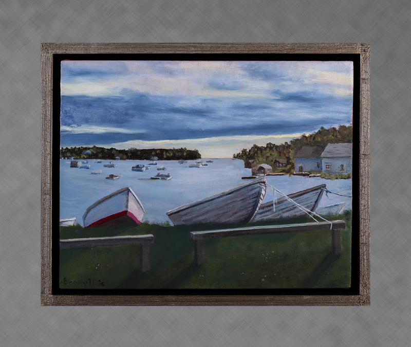 Three Boats, Mackerel Cove, Harpswell Neck, Maine 
 14 x 18 Oil on Belgian Linen 2016