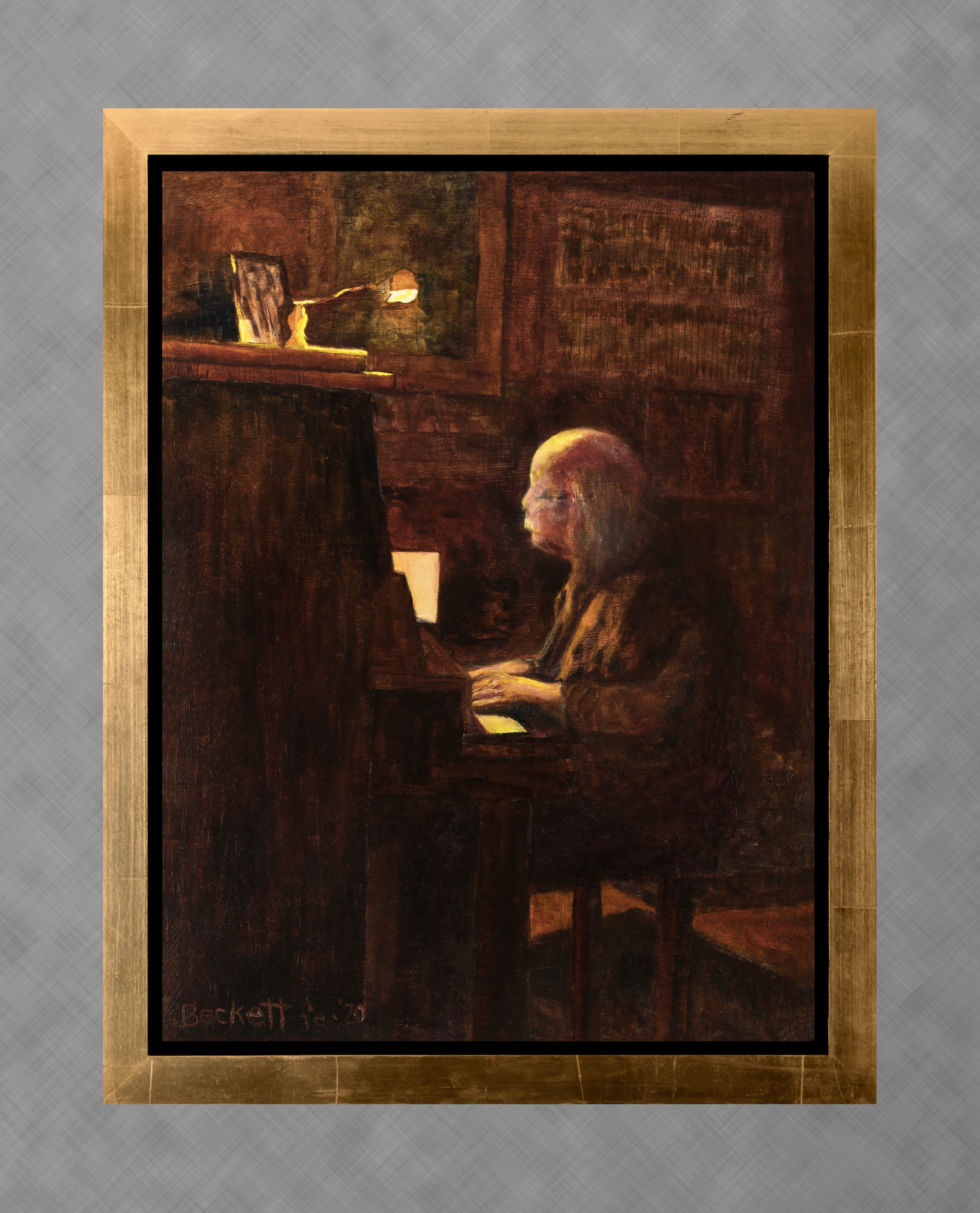 Larry Beckett at the Piano 
 18 in x 24 in 
 Oil on Canvas 2020