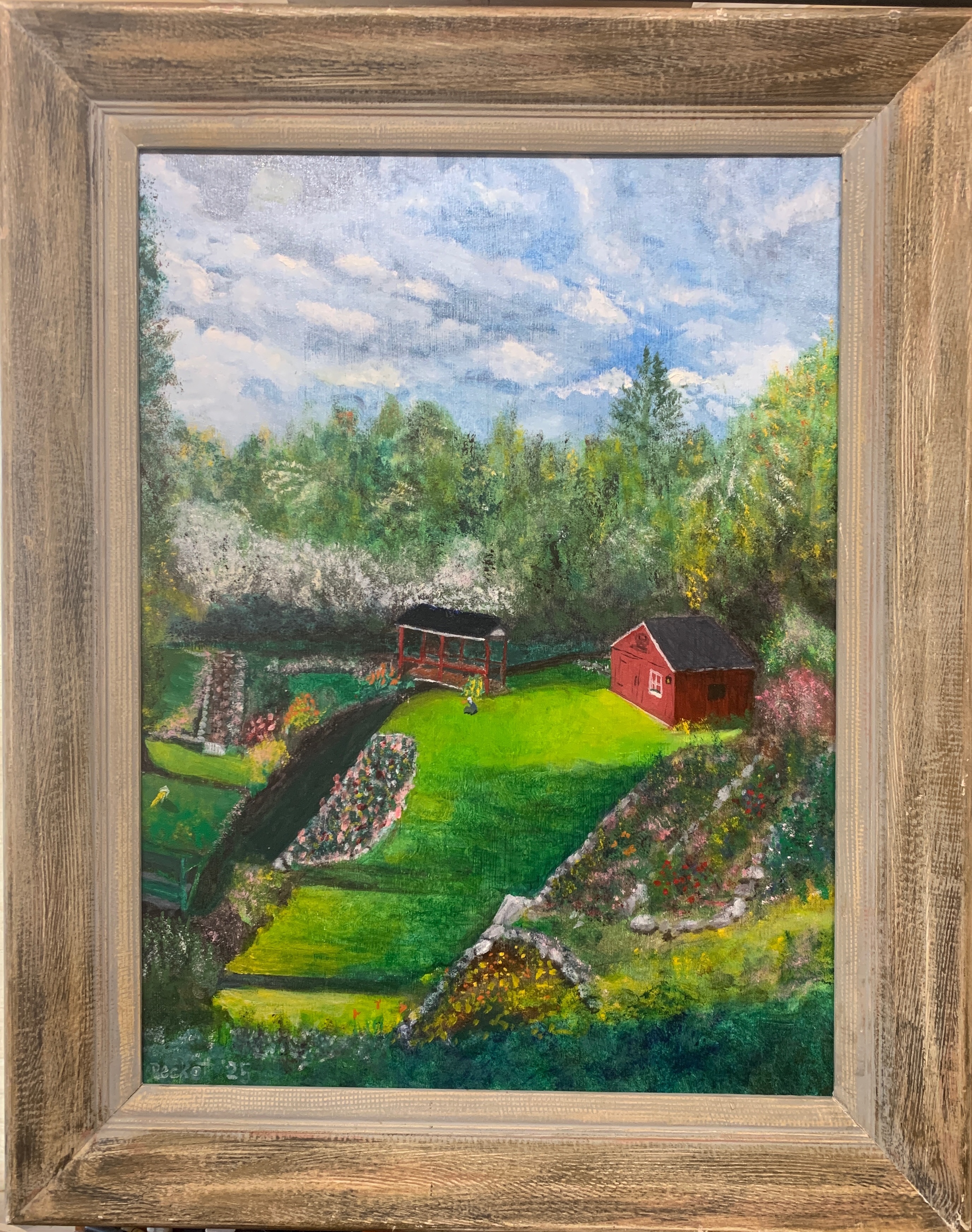 Randy & Gerry's Backyard 
 18 in x 24 in Oil on Panel 2025 
 Private Collection of Randy and Gerry Cantwell