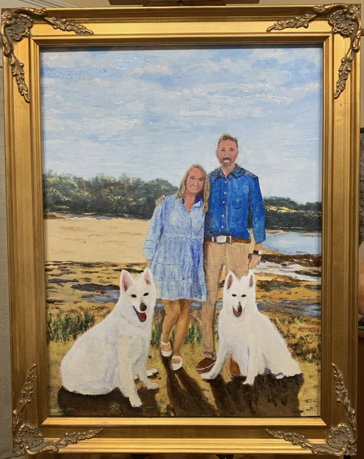 Kaya, Tori & Stephen and Summer 
 18 in x 24 in Oil on Panel 2025 
 Private Collection of Stephen and Tori Tyzik
