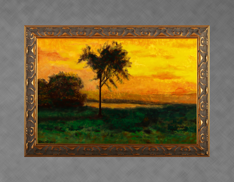 Study after G. Inness: Sunrise 1887 
 16 in x 24 in Oil on Muslin 2012 
 Private Collection of Nancy and John Charlebois