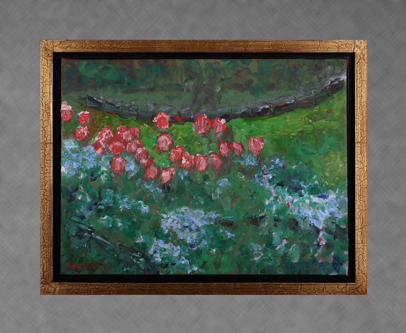 Tulips, from the Kitchen 
 12 in x 16 in Oil on Canvas 2015 
 Private Collection of Nancy and John Charlebois