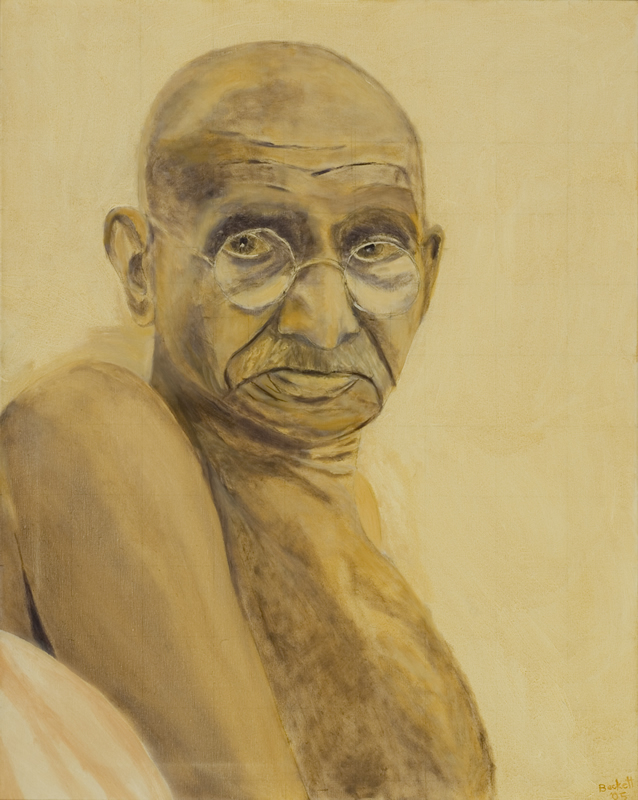 Mahatma Gandhi 
 24 in x 30 in Oil on Canvas 2005 
 Private Collection of Monique Crochet