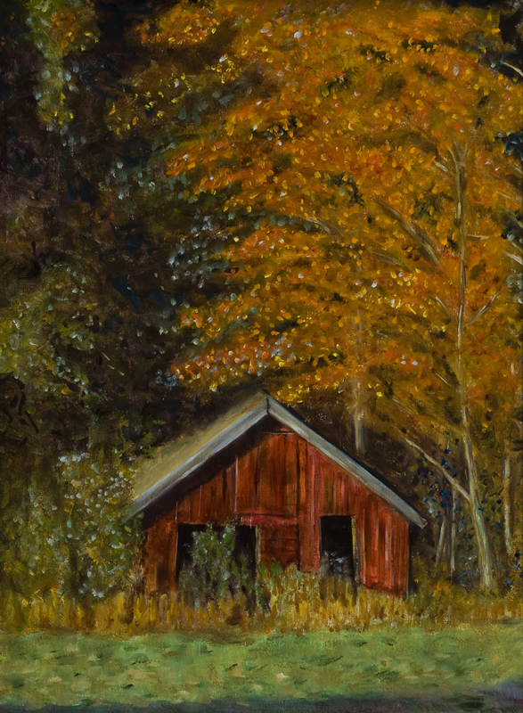 Red Barn 
 18 inx 24 in Oil on Panel 2007 
 Photo Reference by 
 Leslie Bugbee 
 Private Collection of Anna Guare